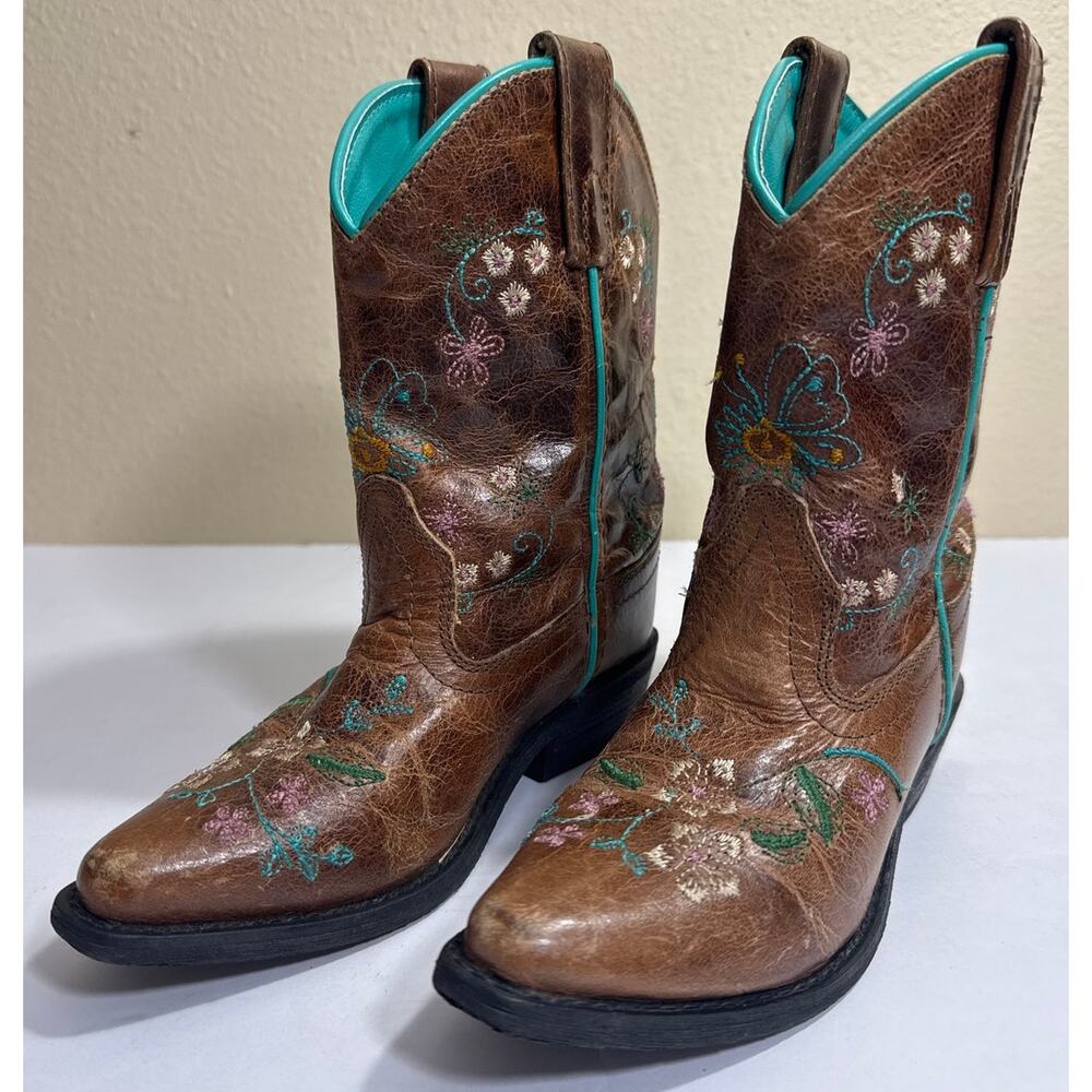 Smoky Mountain Toddler/Little Kid Girls Floral Brown Leather Cowboy Boots 10.5 R